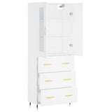 Highboard hvit 69,5x34x180 cm konstruert tre