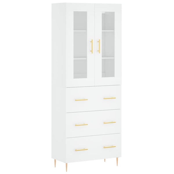 Highboard hvit 69,5x34x180 cm konstruert tre