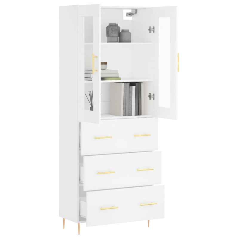 Highboard hvit 69,5x34x180 cm konstruert tre