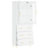 Highboard hvit 69,5x34x180 cm konstruert tre