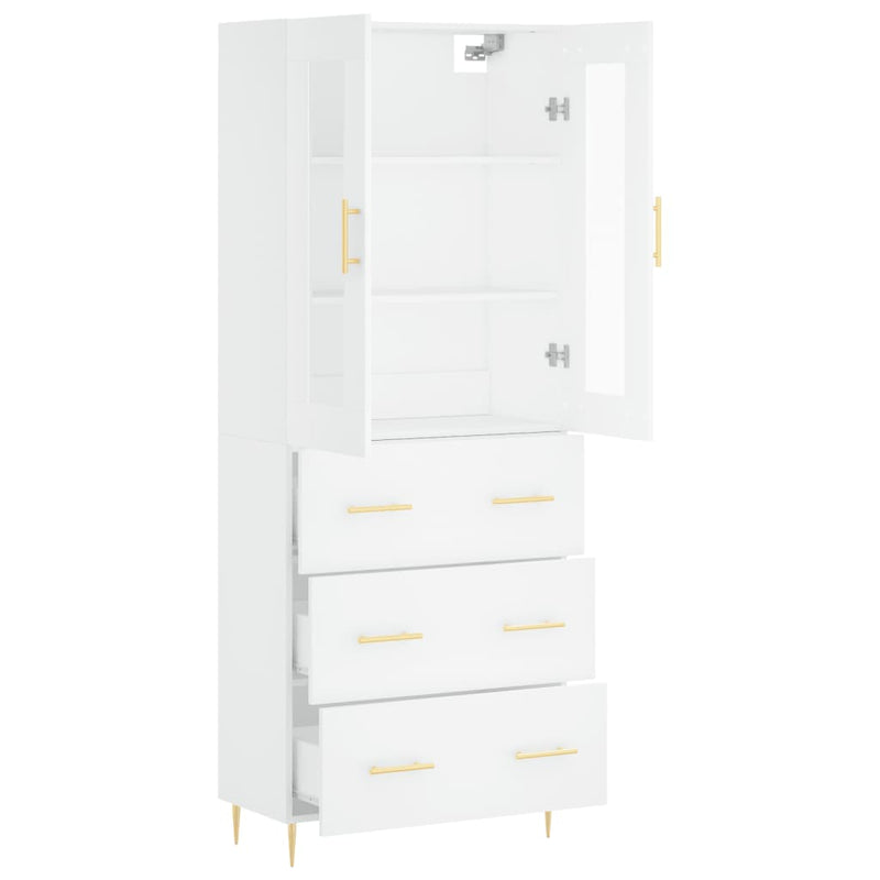 Highboard hvit 69,5x34x180 cm konstruert tre