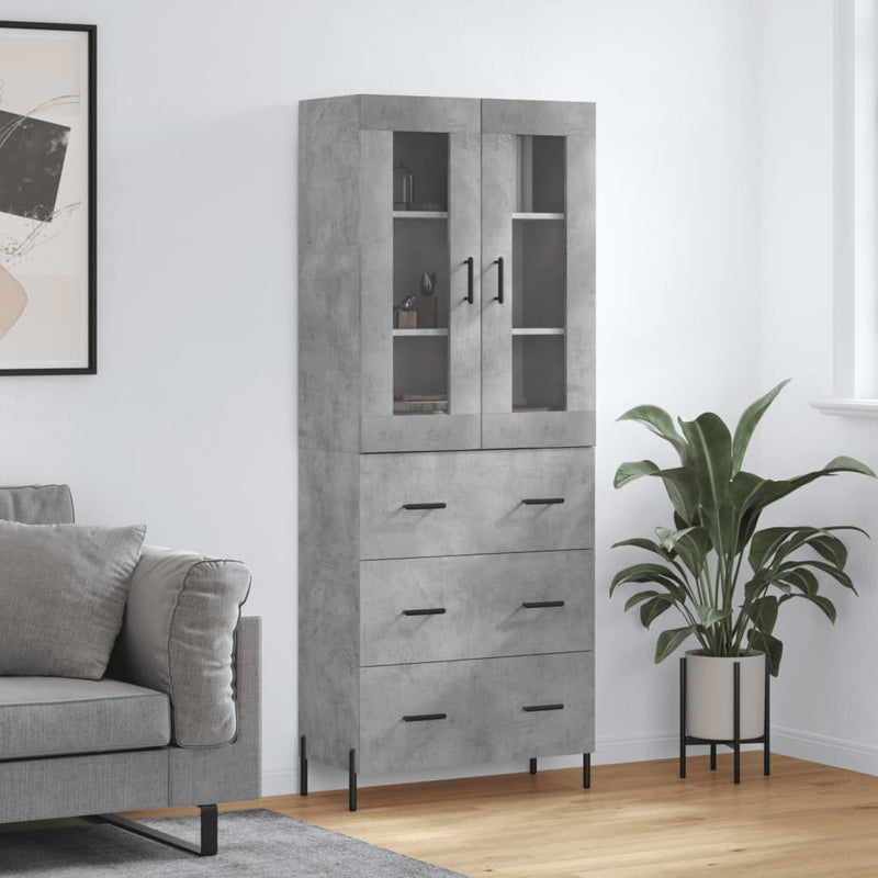 Highboard betong grå 69,5x34x180 cm konstruert tre