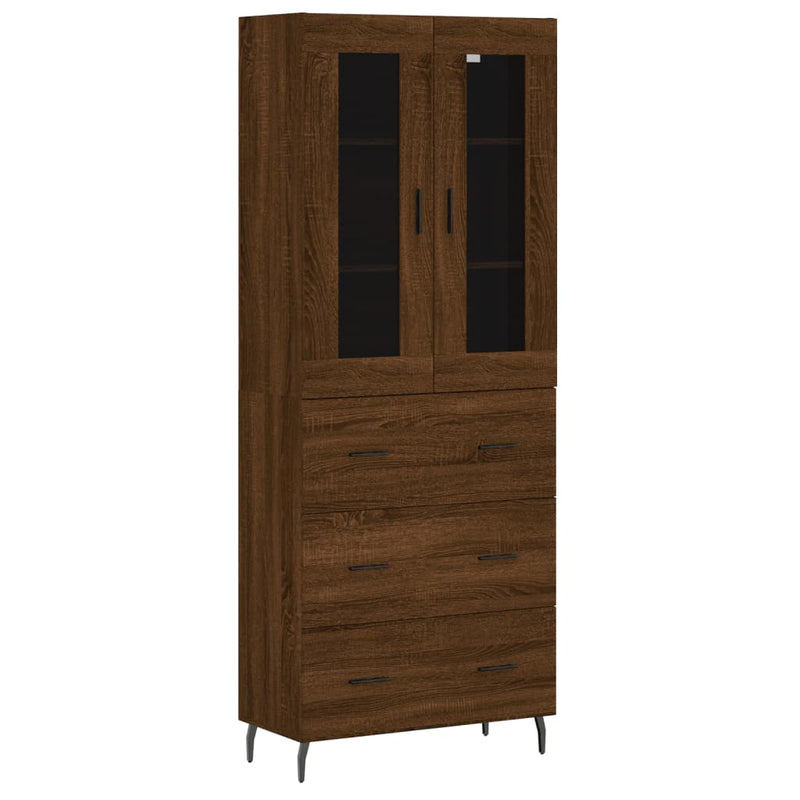 Highboard brun eik 69,5x34x180 cm konstruert tre