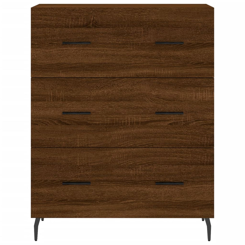 Highboard brun eik 69,5x34x180 cm konstruert tre