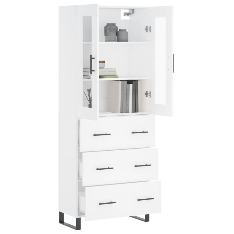 Highboard hvit 69,5x34x180 cm konstruert tre