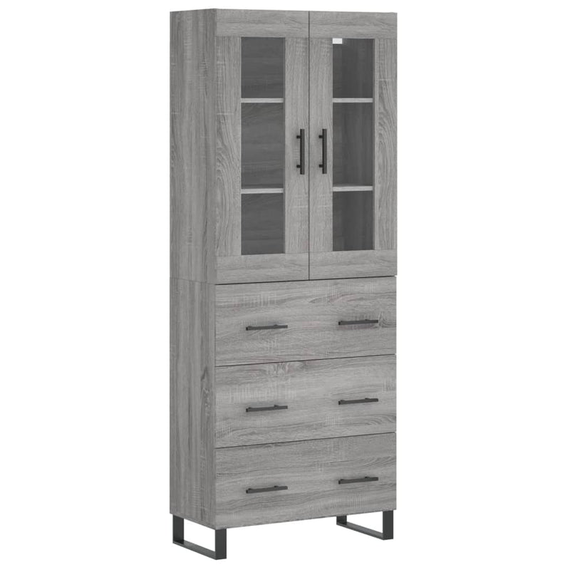 Highboard grå sonoma 69,5x34x180 cm konstruert tre