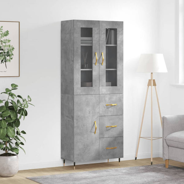 Highboard betong grå 69,5x34x180 cm konstruert tre