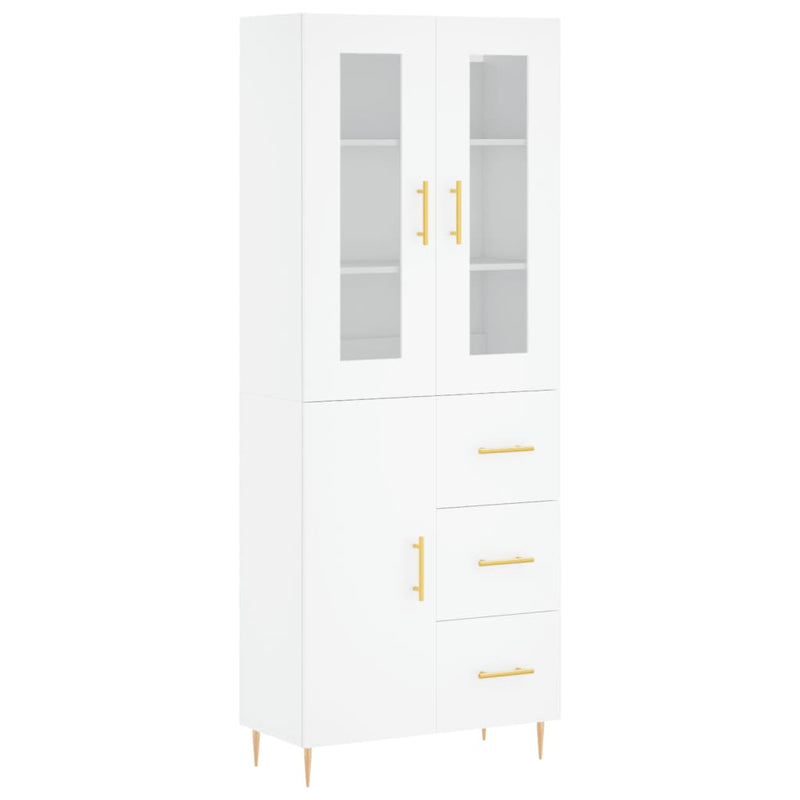 Highboard hvit 69,5x34x180 cm konstruert tre