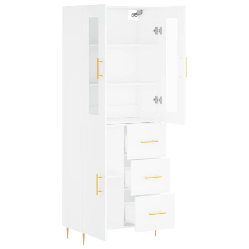 Highboard hvit 69,5x34x180 cm konstruert tre