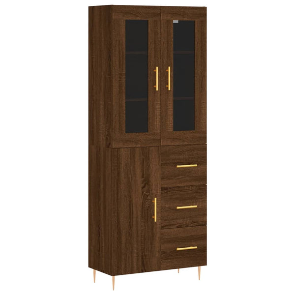 Highboard brun eik 69,5x34x180 cm konstruert tre