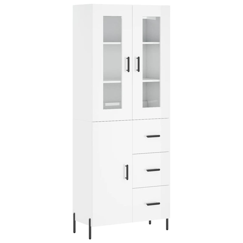 Highboard høyglans hvit 69,5x34x180 cm konstruert tre