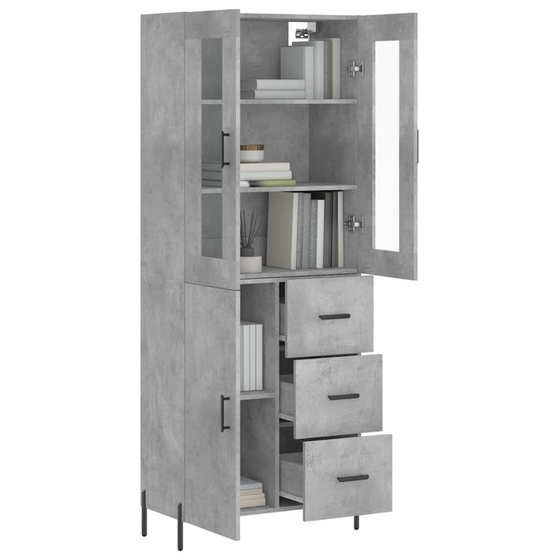 Highboard betong grå 69,5x34x180 cm konstruert tre