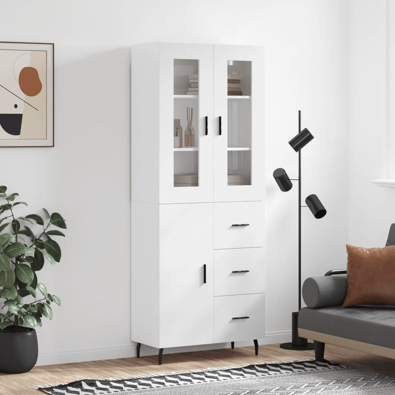 Highboard høyglans hvit 69,5x34x180 cm konstruert tre