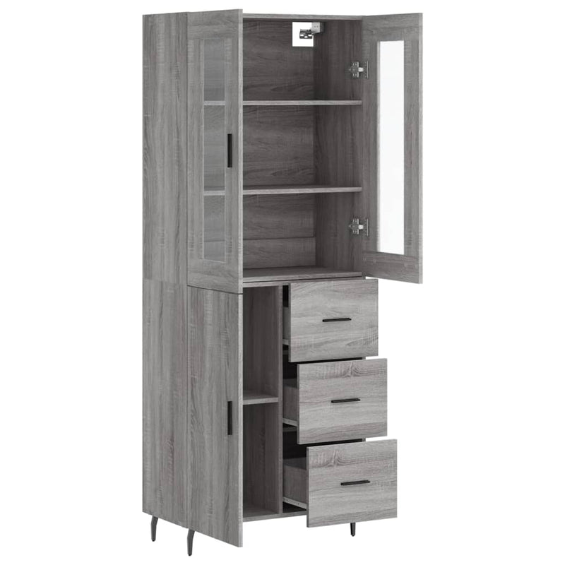 Highboard grå sonoma 69,5x34x180 cm konstruert tre