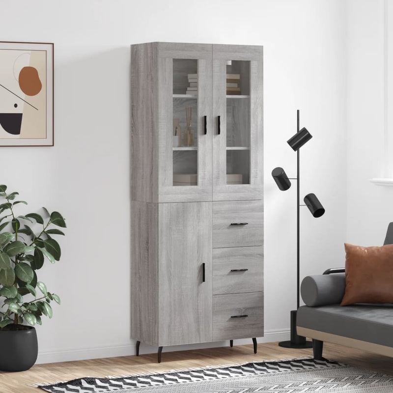 Highboard grå sonoma 69,5x34x180 cm konstruert tre