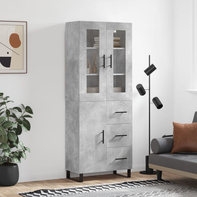 Highboard betong grå 69,5x34x180 cm konstruert tre