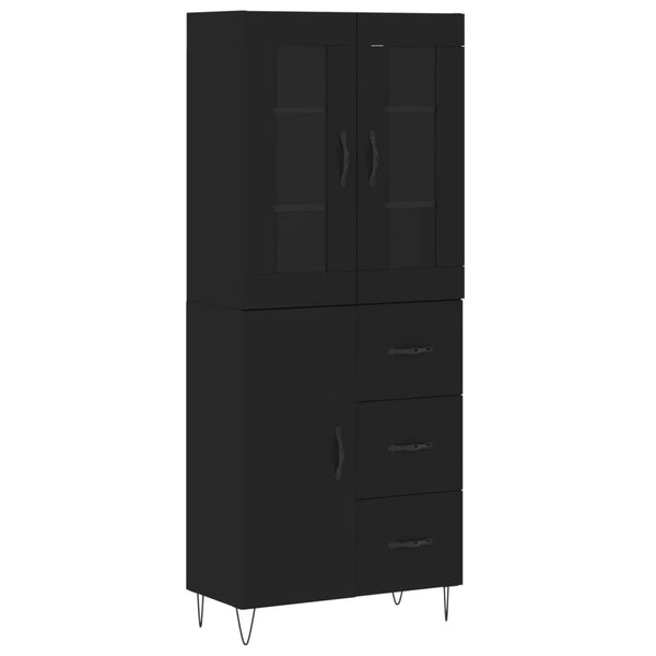 Highboard svart 69,5x34x180 cm konstruert tre