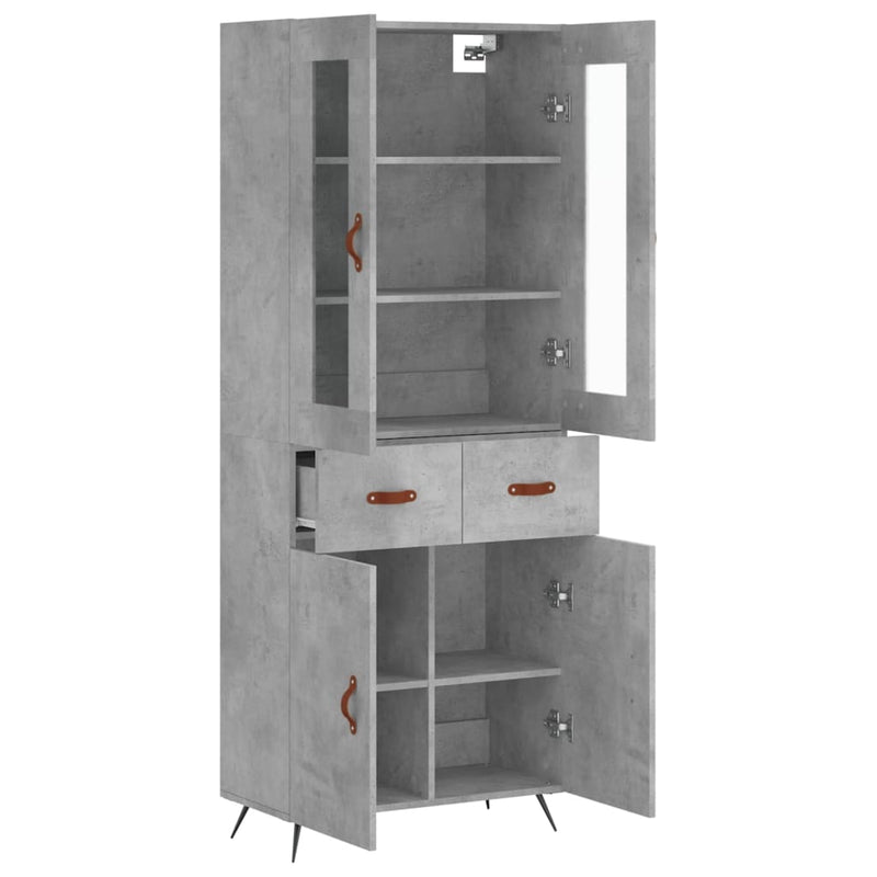 Highboard betong grå 69,5x34x180 cm konstruert tre