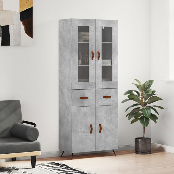 Highboard betong grå 69,5x34x180 cm konstruert tre