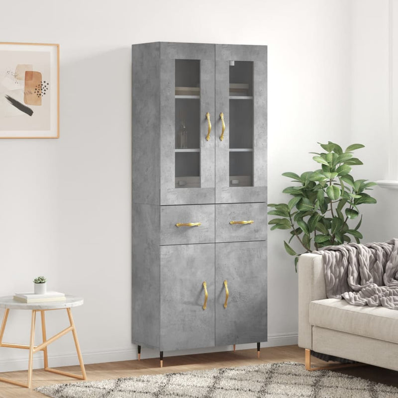 Highboard betong grå 69,5x34x180 cm konstruert tre