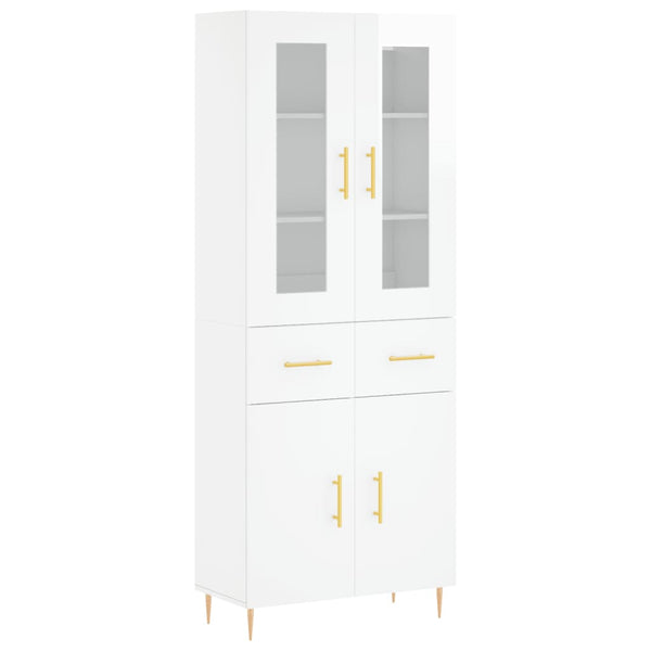 Highboard høyglans hvit 69,5x34x180 cm konstruert tre