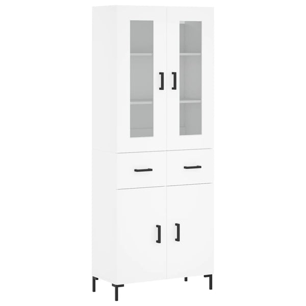 Highboard hvit 69,5x34x180 cm konstruert tre