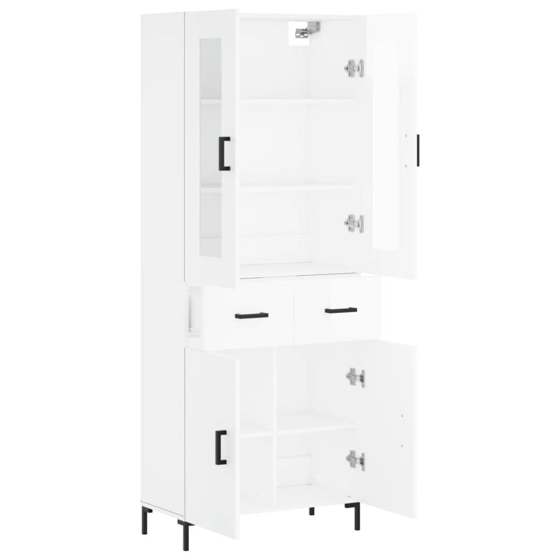 Highboard høyglans hvit 69,5x34x180 cm konstruert tre