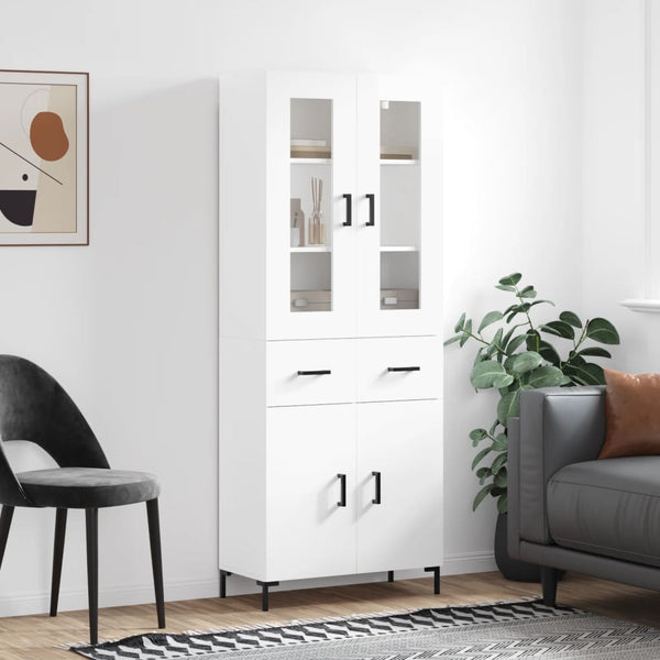 Highboard høyglans hvit 69,5x34x180 cm konstruert tre