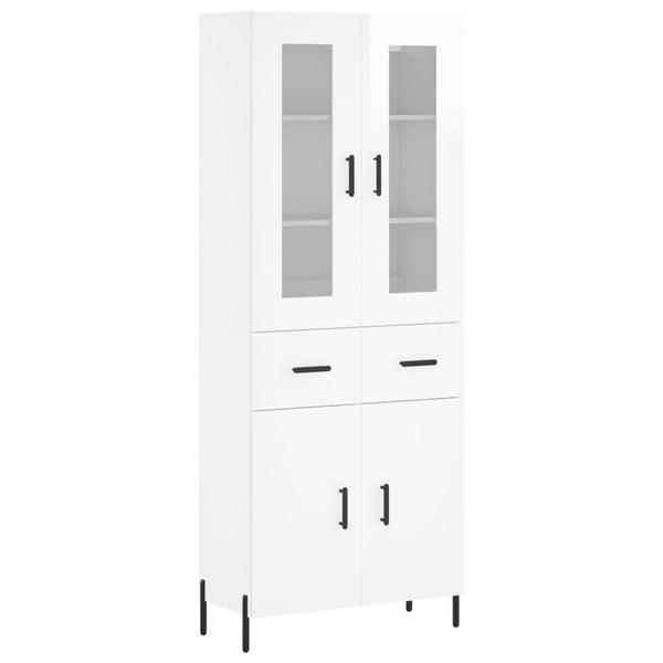 Highboard høyglans hvit 69,5x34x180 cm konstruert tre