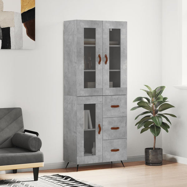 Highboard betong grå 69,5x34x180 cm konstruert tre