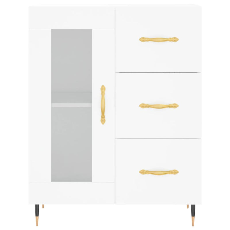 Highboard hvit 69,5x34x180 cm konstruert tre