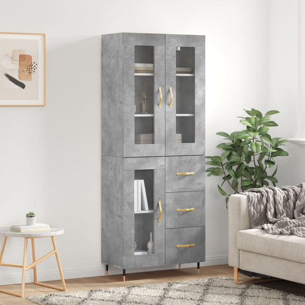 Highboard betong grå 69,5x34x180 cm konstruert tre