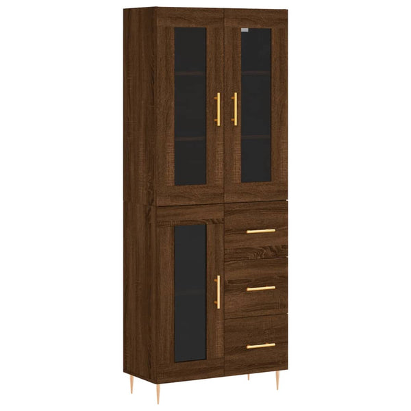 Highboard brun eik 69,5x34x180 cm konstruert tre