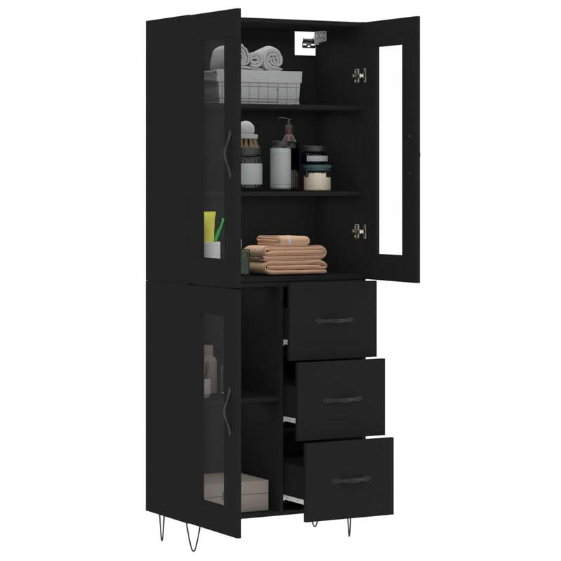 Highboard svart 69,5x34x180 cm konstruert tre