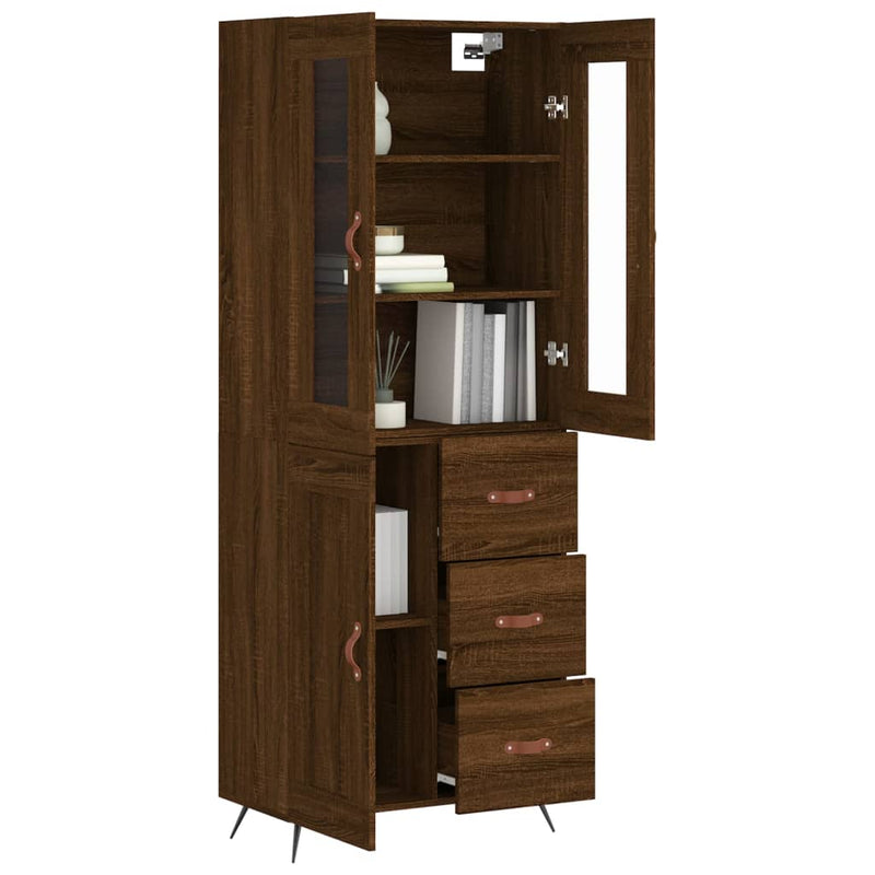 Highboard brun eik 69,5x34x180 cm konstruert tre