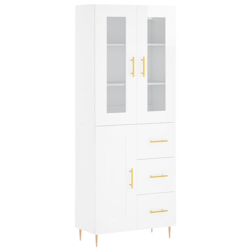 Highboard høyglans hvit 69,5x34x180 cm konstruert tre