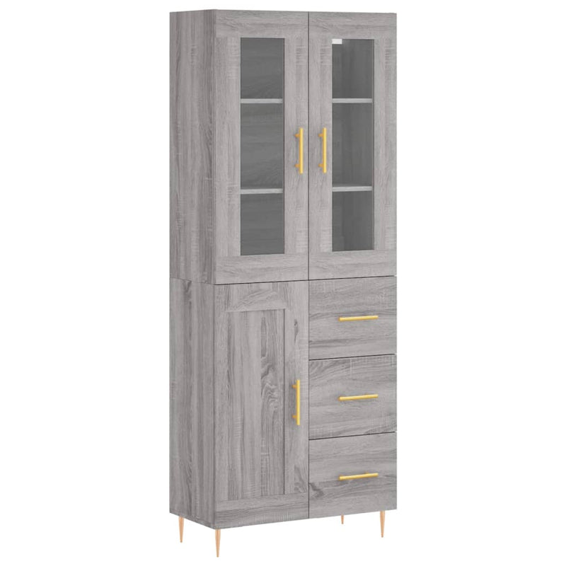 Highboard grå sonoma 69,5x34x180 cm konstruert tre