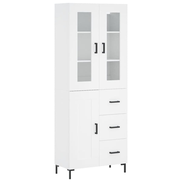 Highboard hvit 69,5x34x180 cm konstruert tre