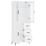 Highboard hvit 69,5x34x180 cm konstruert tre