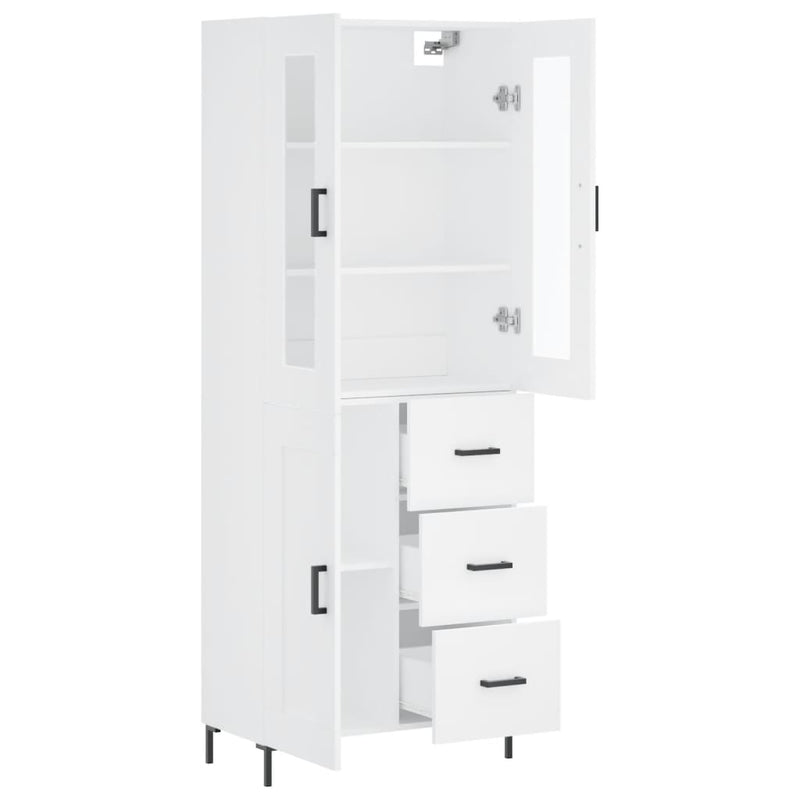 Highboard hvit 69,5x34x180 cm konstruert tre