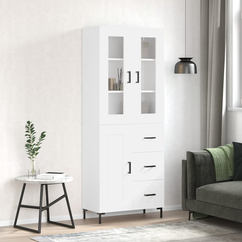 Highboard hvit 69,5x34x180 cm konstruert tre