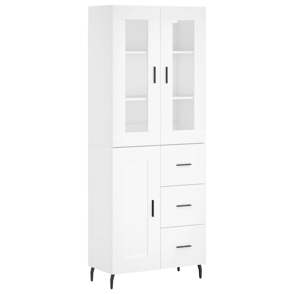 Highboard hvit 69,5x34x180 cm konstruert tre