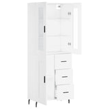 Highboard hvit 69,5x34x180 cm konstruert tre