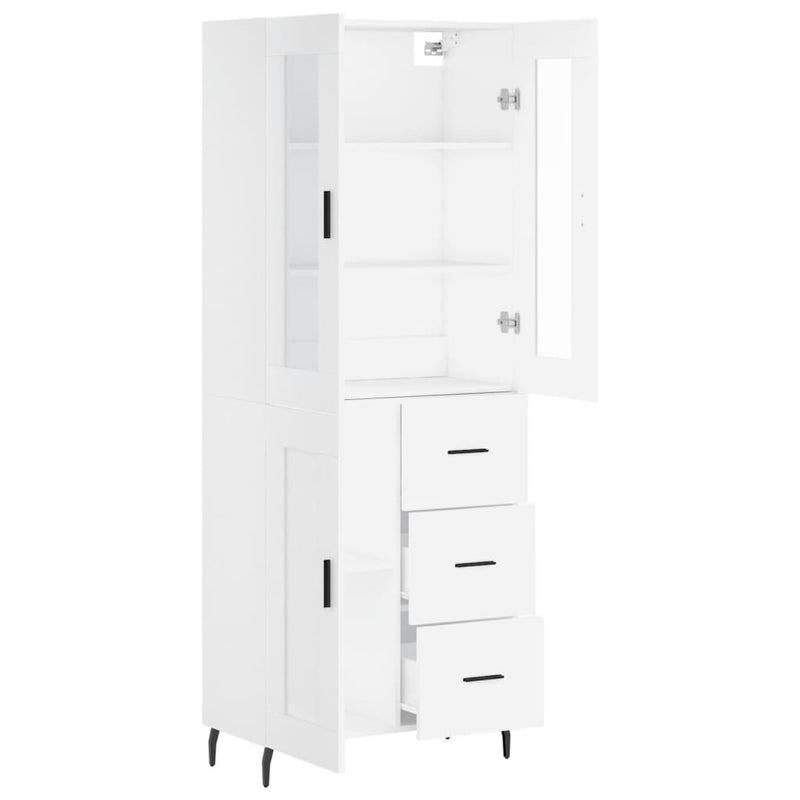 Highboard hvit 69,5x34x180 cm konstruert tre