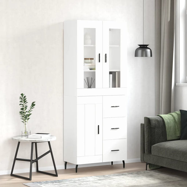 Highboard hvit 69,5x34x180 cm konstruert tre