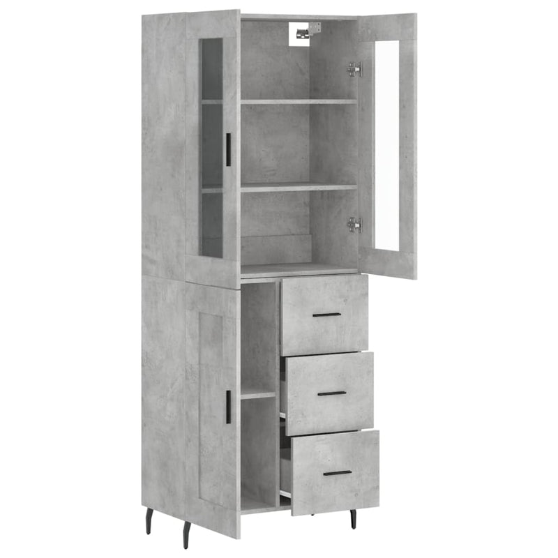 Highboard betong grå 69,5x34x180 cm konstruert tre