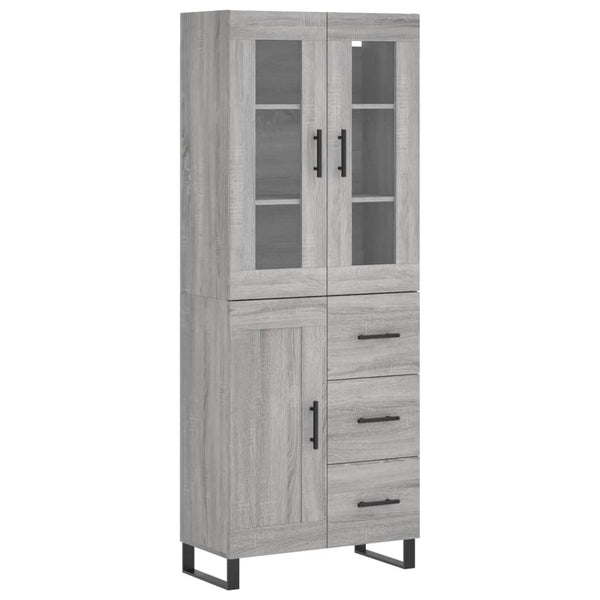 Highboard grå sonoma 69,5x34x180 cm konstruert tre