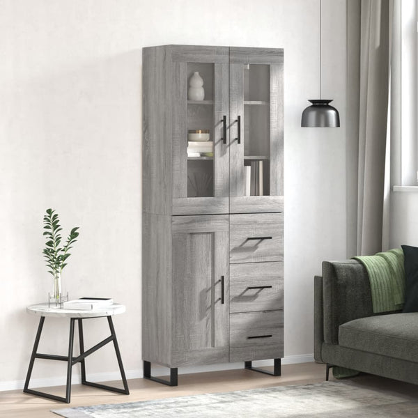 Highboard grå sonoma 69,5x34x180 cm konstruert tre