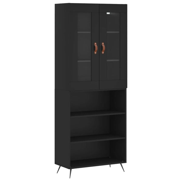 Highboard svart 69,5x34x180 cm konstruert tre