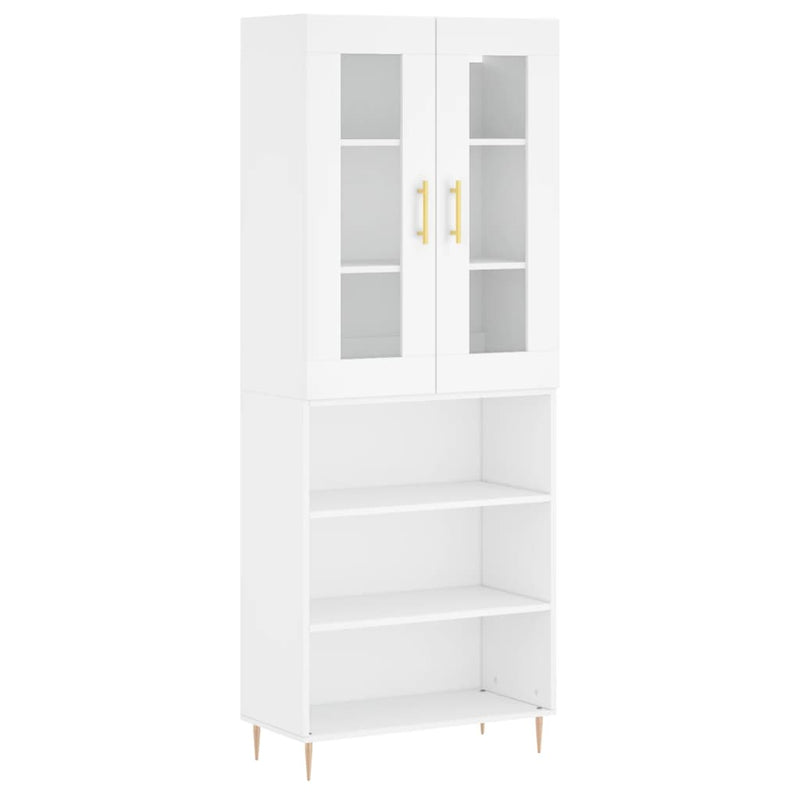 Highboard hvit 69,5x34x180 cm konstruert tre